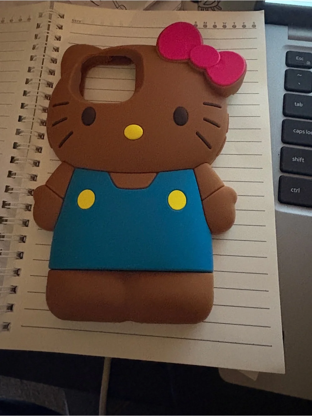 Kids Silicone Character Phone Case - Brown with Blue Outfit and Pink Bow HK new